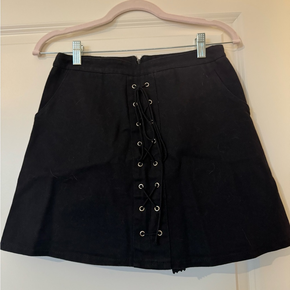 Sadie and Sage Black Denim Lace Up Skirt